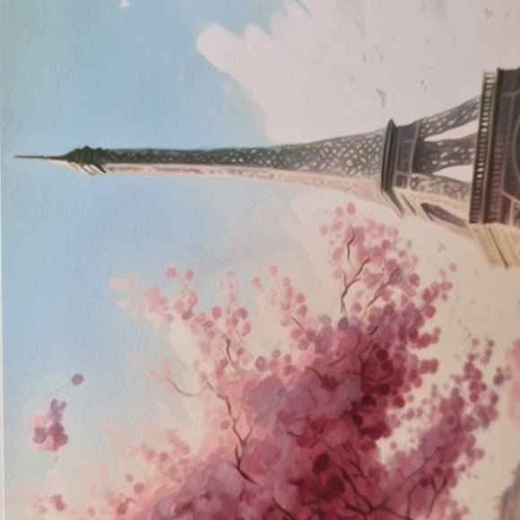 Paris Eiffel Tower Floral Fantasy Watercolor Oil Painting Art Print - Picture 6 of 8